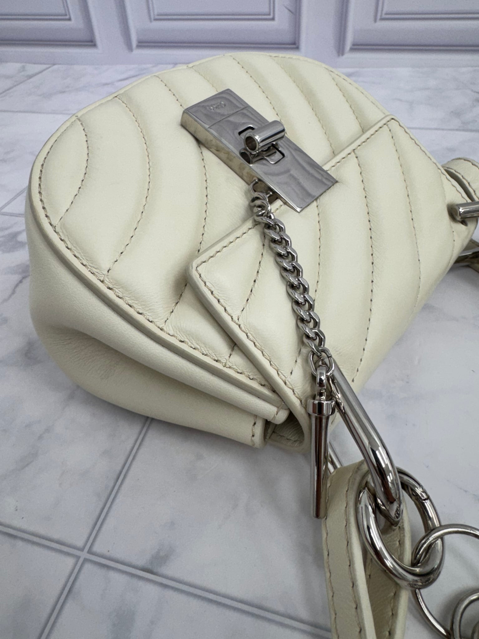 Chloe White Quilted Leather Mini Drew Bijou Crossbody Bag