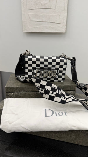 Christian Dior Black And White Leather J'Adior Checkered Flap Bag