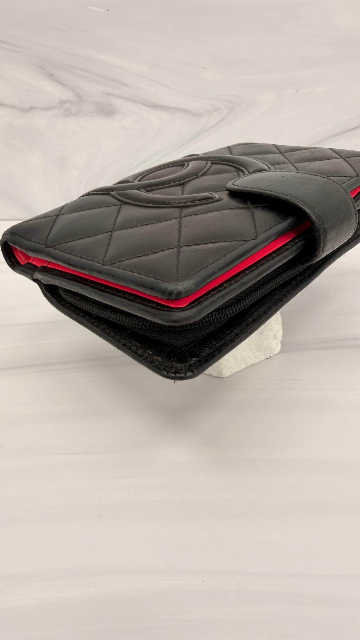 Chanel Black Calfskin Quilted Leather Compact Wallet 