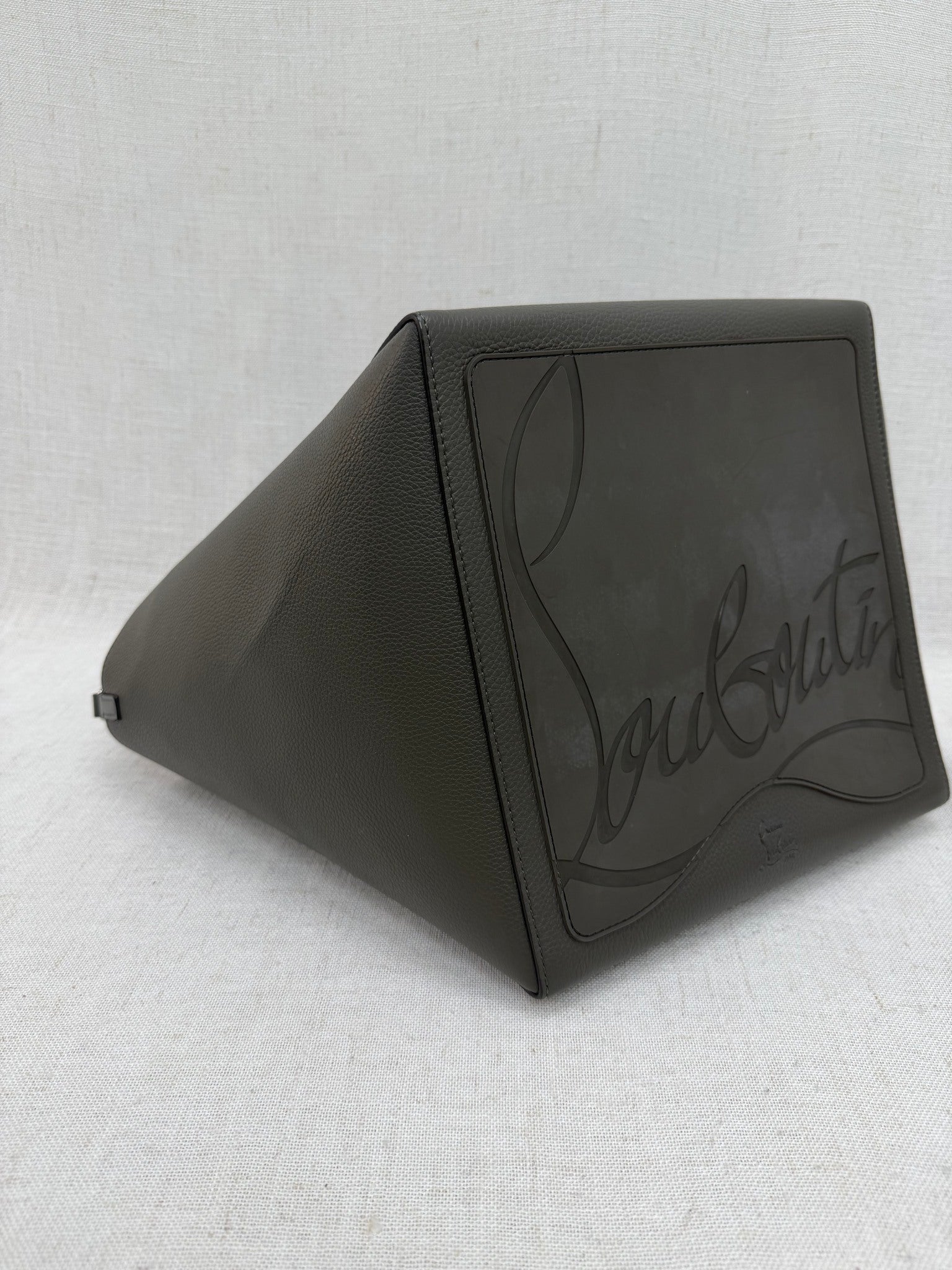 Christian Louboutin Gray Pebbled Leather Studded Tote