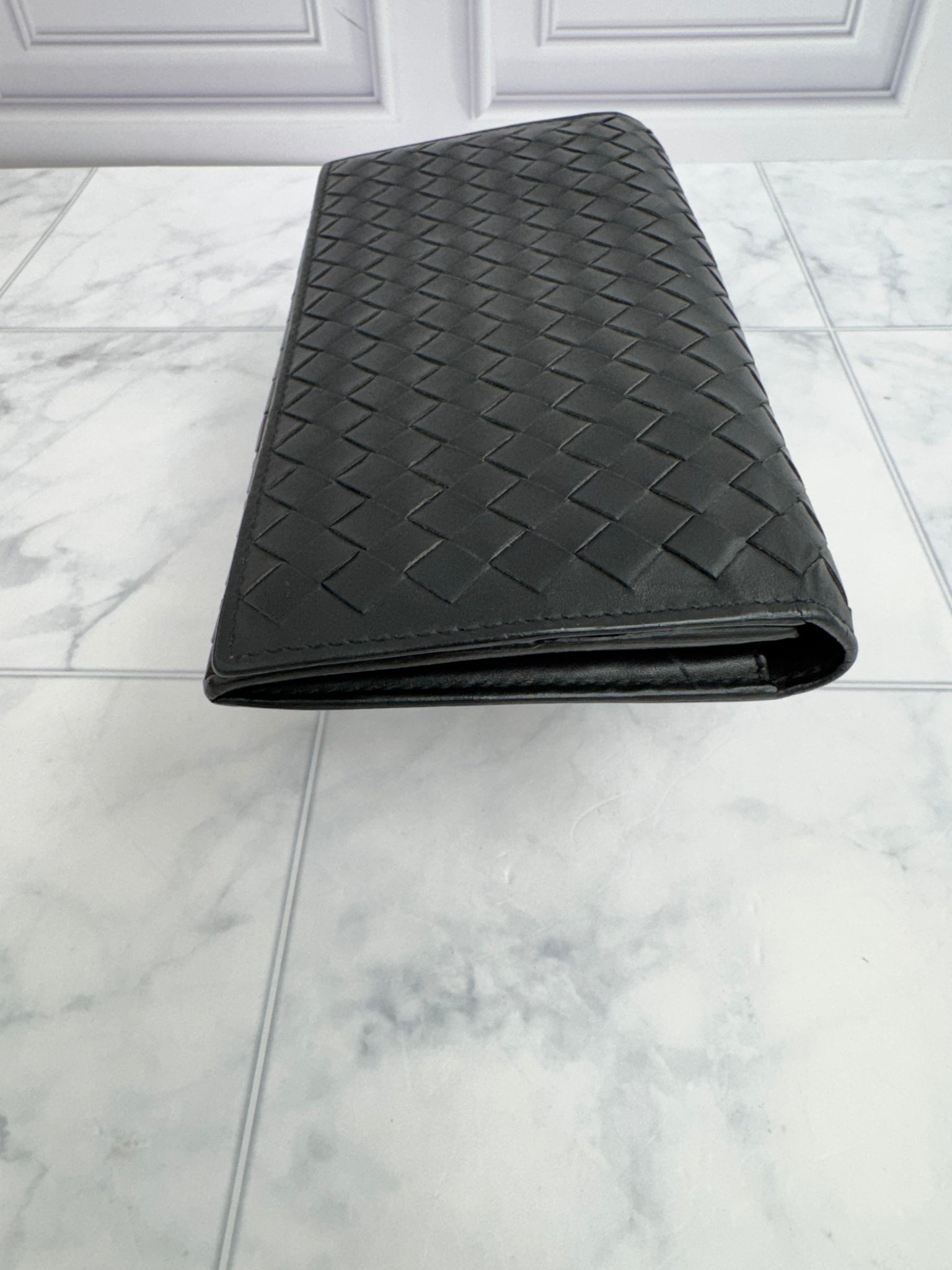 Bottega Veneta Black Intrecciato Leather Long Wallet
