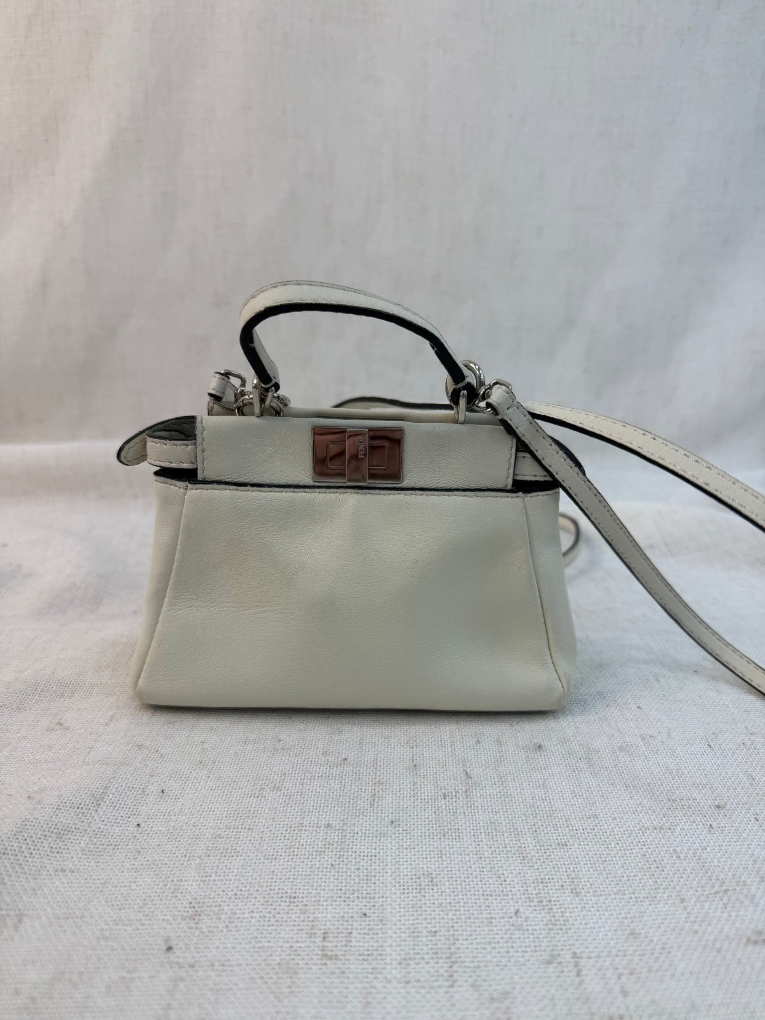 Fendi White Leather Micro Peekaboo Bag