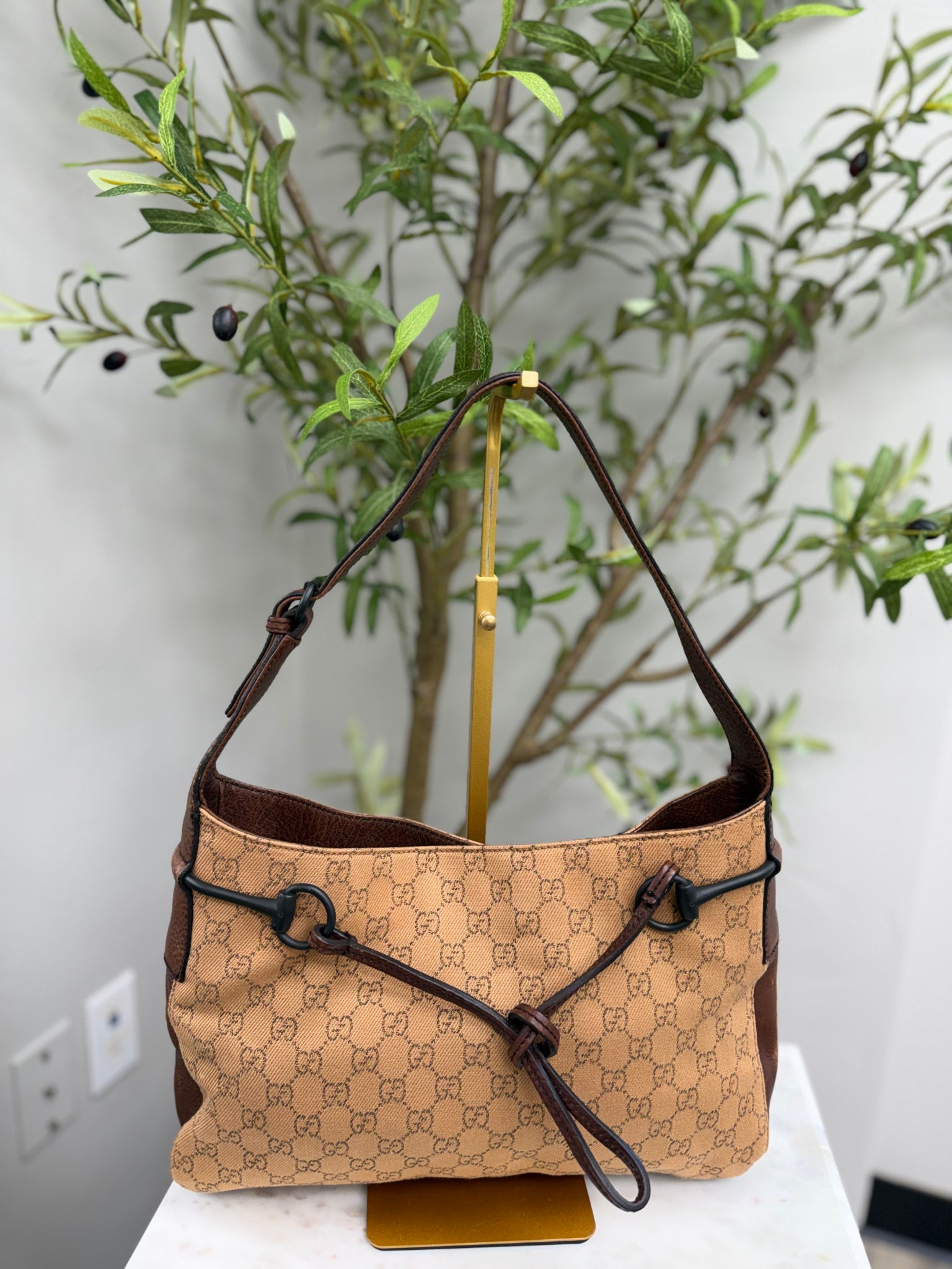 Gucci Brown GG Canvas Horsebit Shoulder Bag