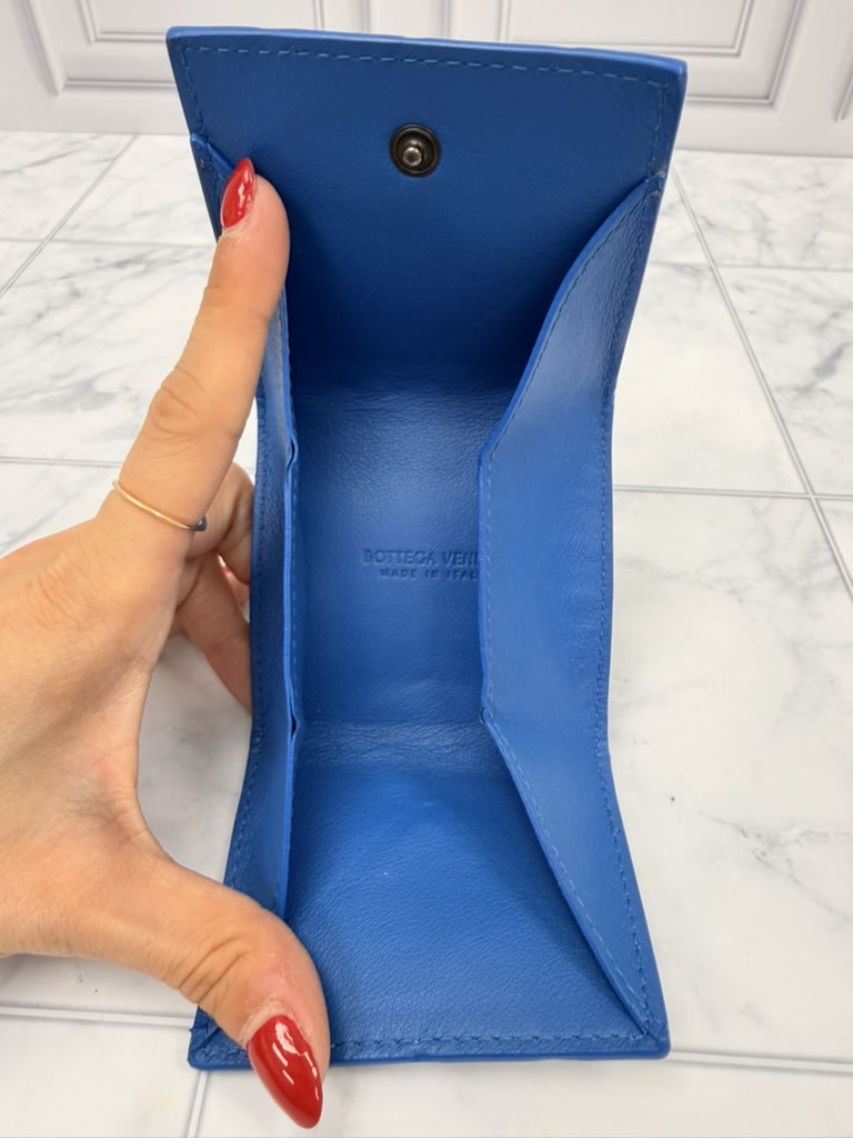 Bottega Veneta Blue Intrecciato Coin Wallet 