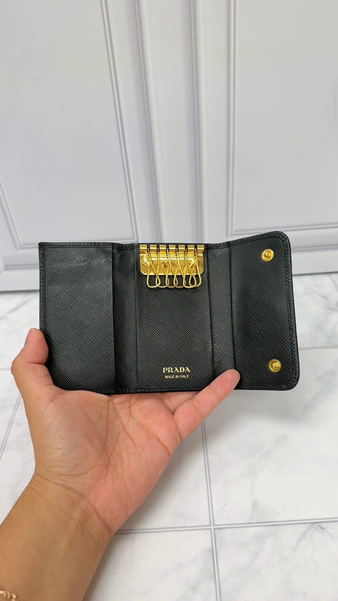 Prada Black Saffiano Leather 6 Key Holder