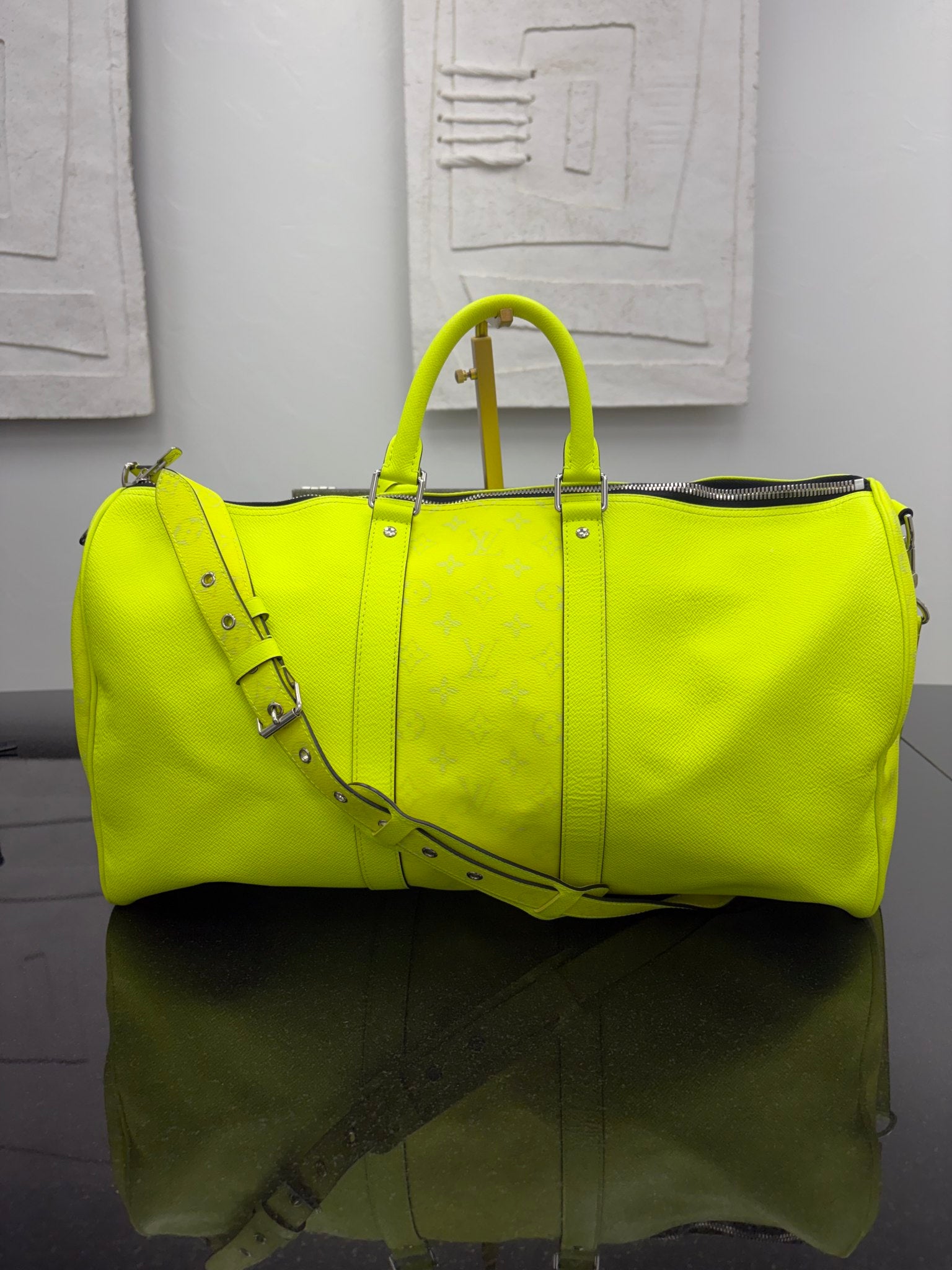 Louis Vuitton Neon Yellow Leather Tiagarama Keepall Bandouliére 50