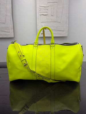 Louis Vuitton Neon Yellow Leather Tiagarama Keepall Bandouliére 50