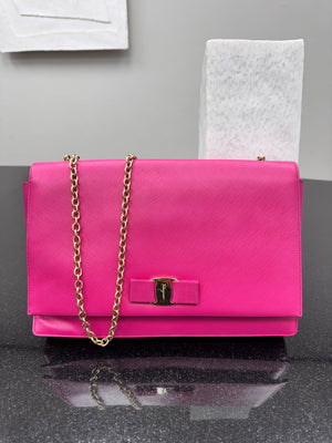 Salvatore Ferragamo Pink Saffiano Leather Vara Bow Ginny Large Crossbody Bag
