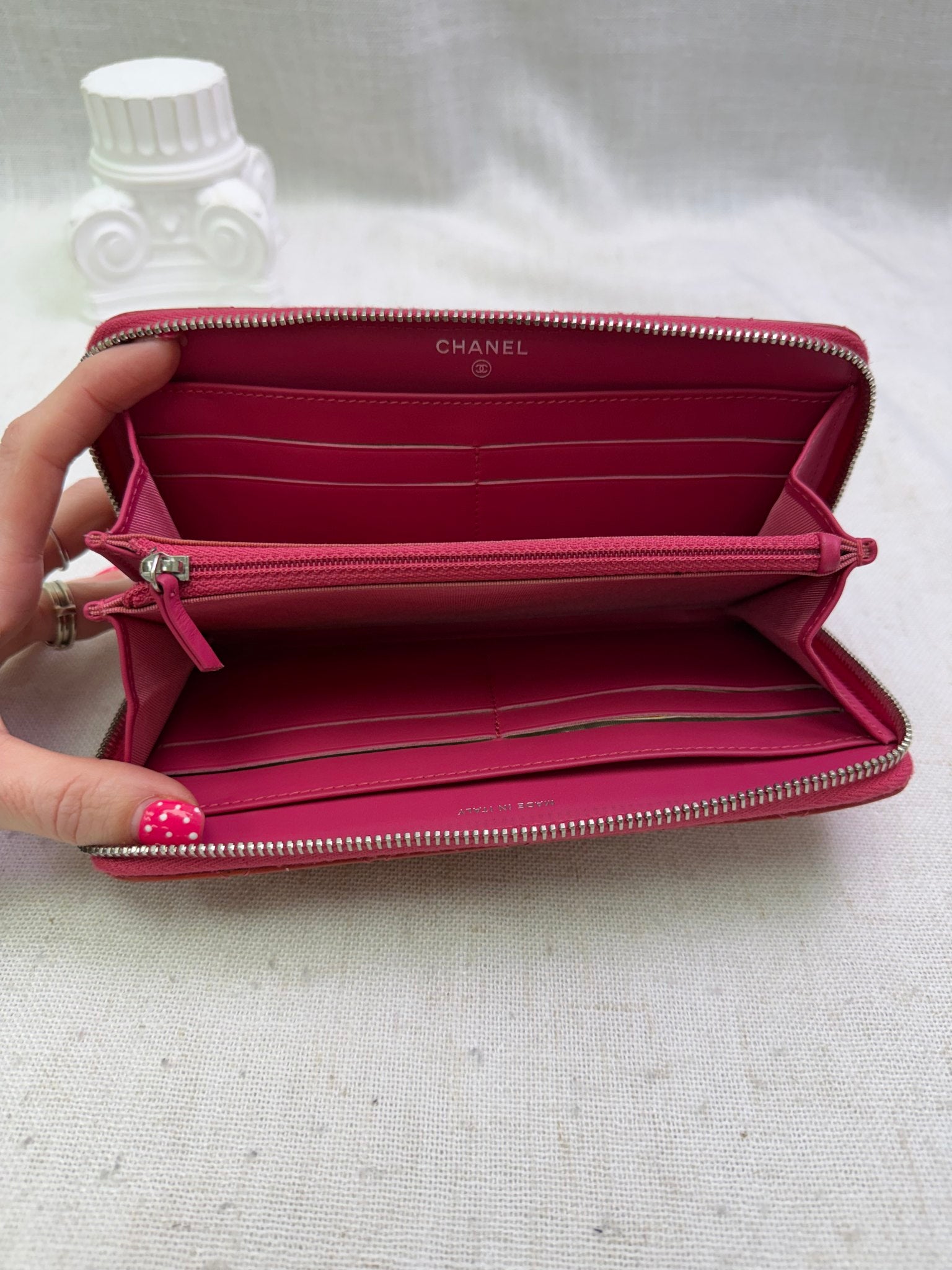 Chanel Coral Patent Leather Zippy Wallet