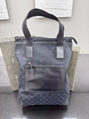 Gucci Navy GG Monogram Canvas And Leather Tote Bag