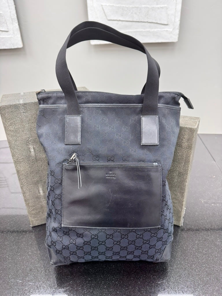 Gucci Navy GG Monogram Canvas And Leather Tote Bag