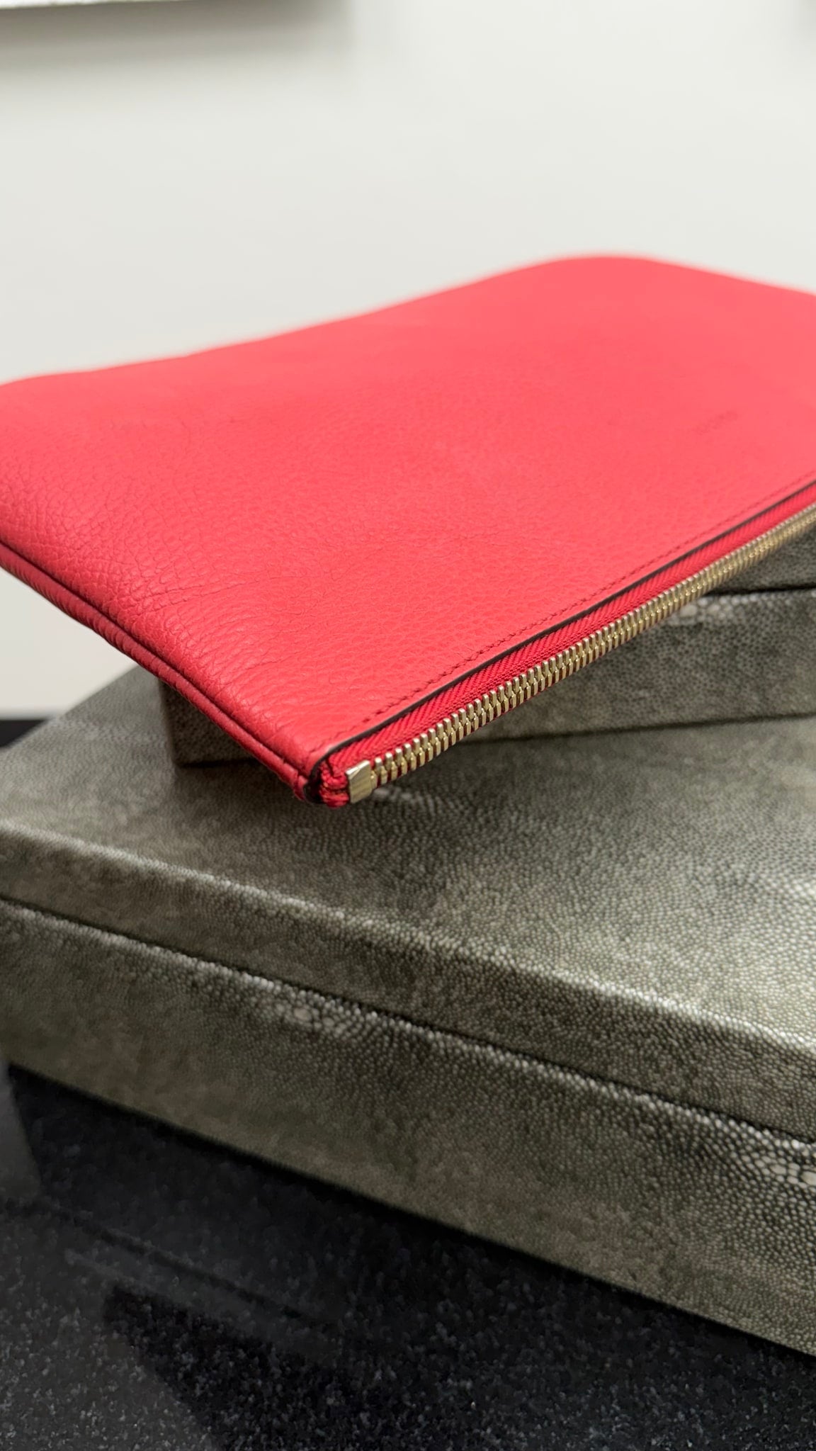 Gucci Red Pebbled Leather Bamboo Tassel Pouch