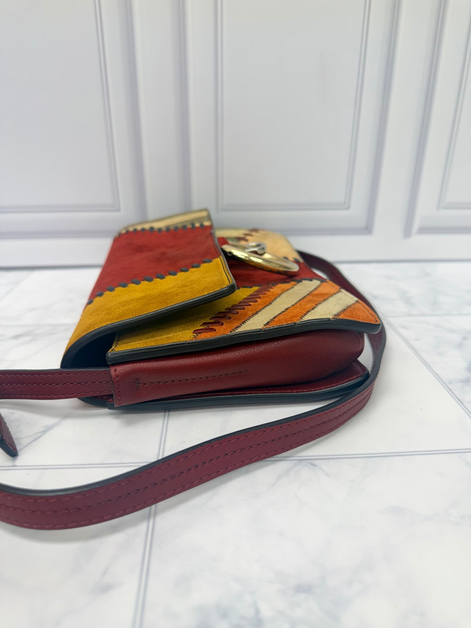 Chloe Multicolor Suede Leather Patchwork Small Faye Crossbody Bag