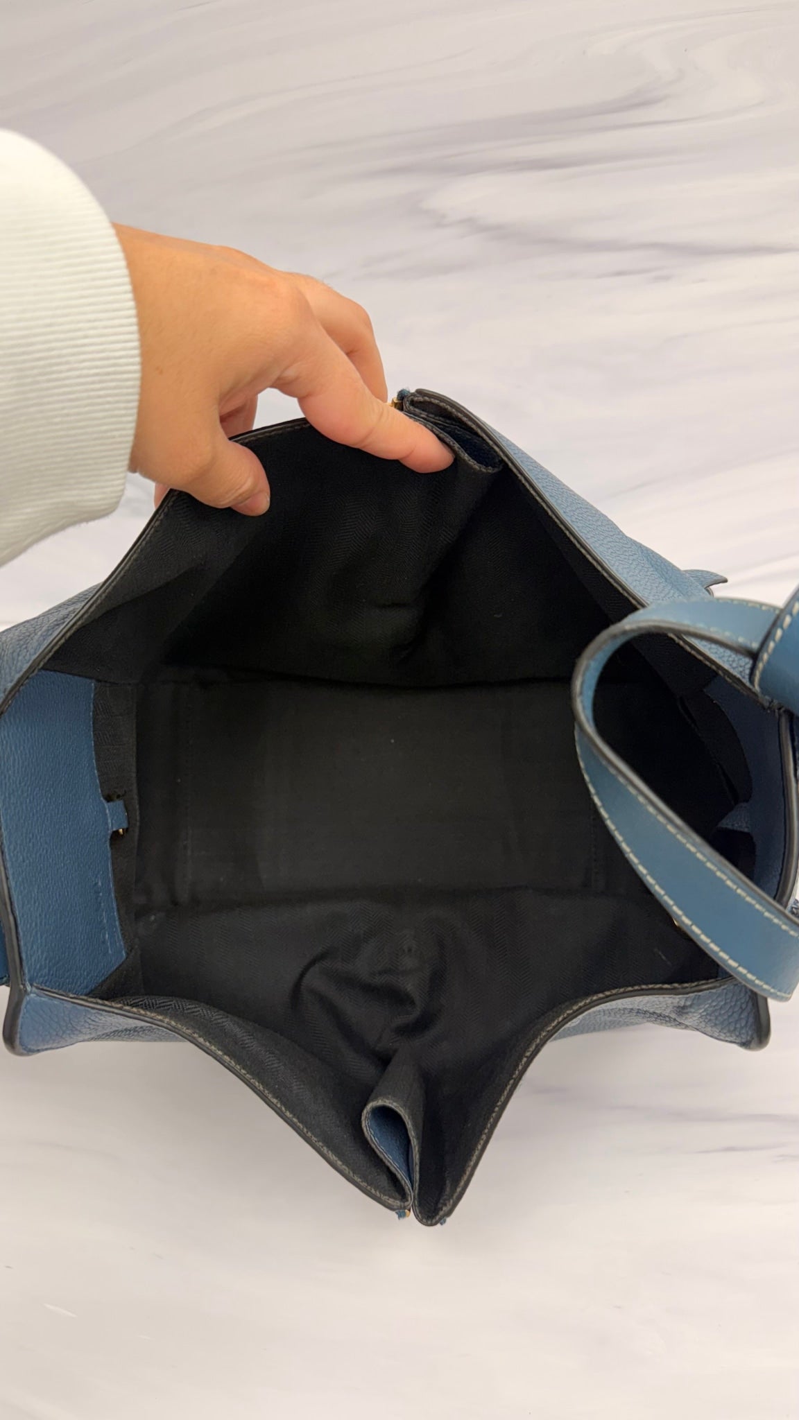 Loewe Dark Blue Grained Leather Hammock Shoulder Bag