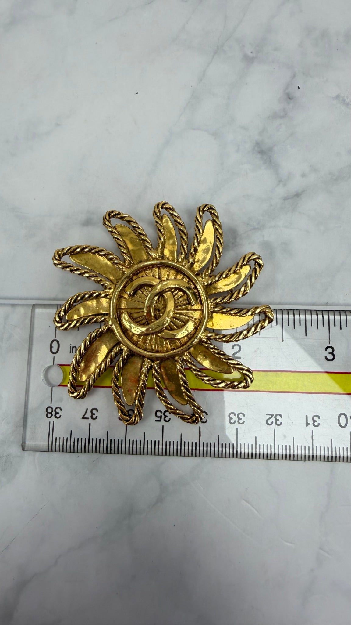 Chanel Coco Mark Sun Gold Tone Brooch