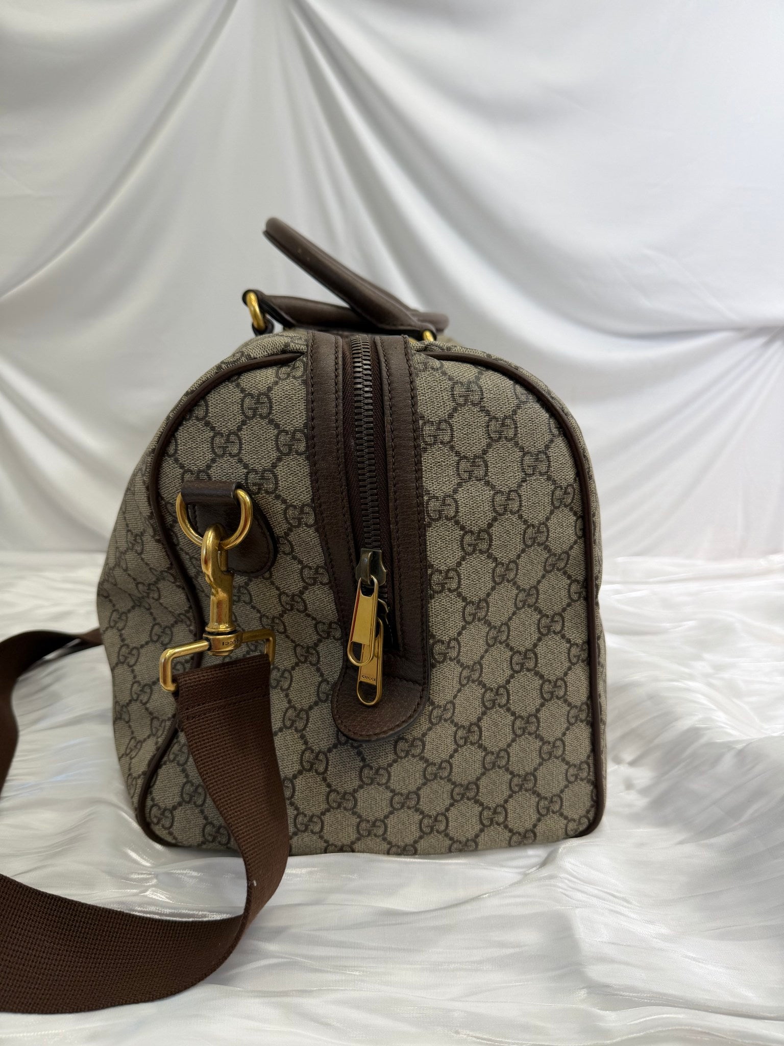 Gucci GG Brown Coated Canvas Ophidia Medium Duffle Bag