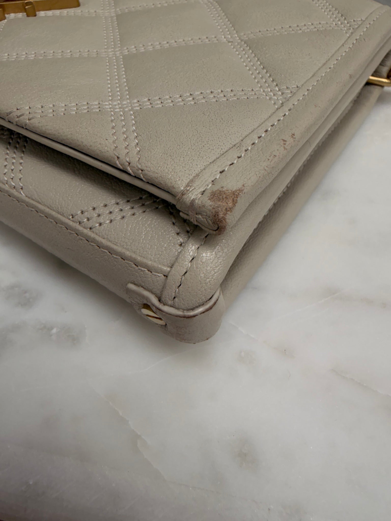 Saint Laurent YSL Beige Leather Quilted Chain Crossbody 