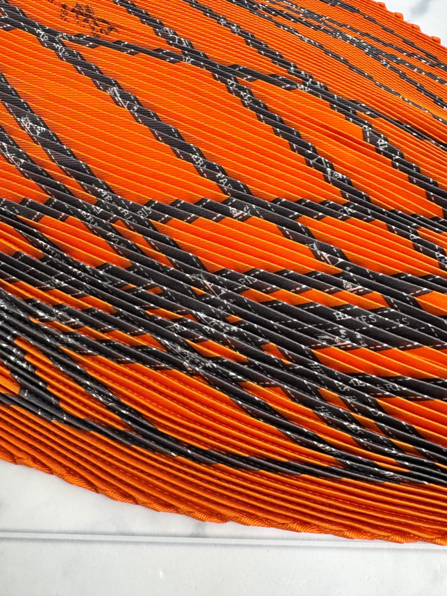 Hermes Orange Pleated Silk Bolduc Plisse Scarf