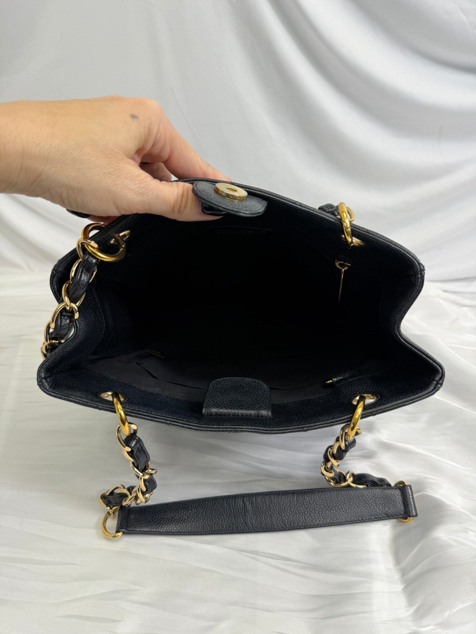 Chanel Black Quilted Caviar Petite Shopping Tote