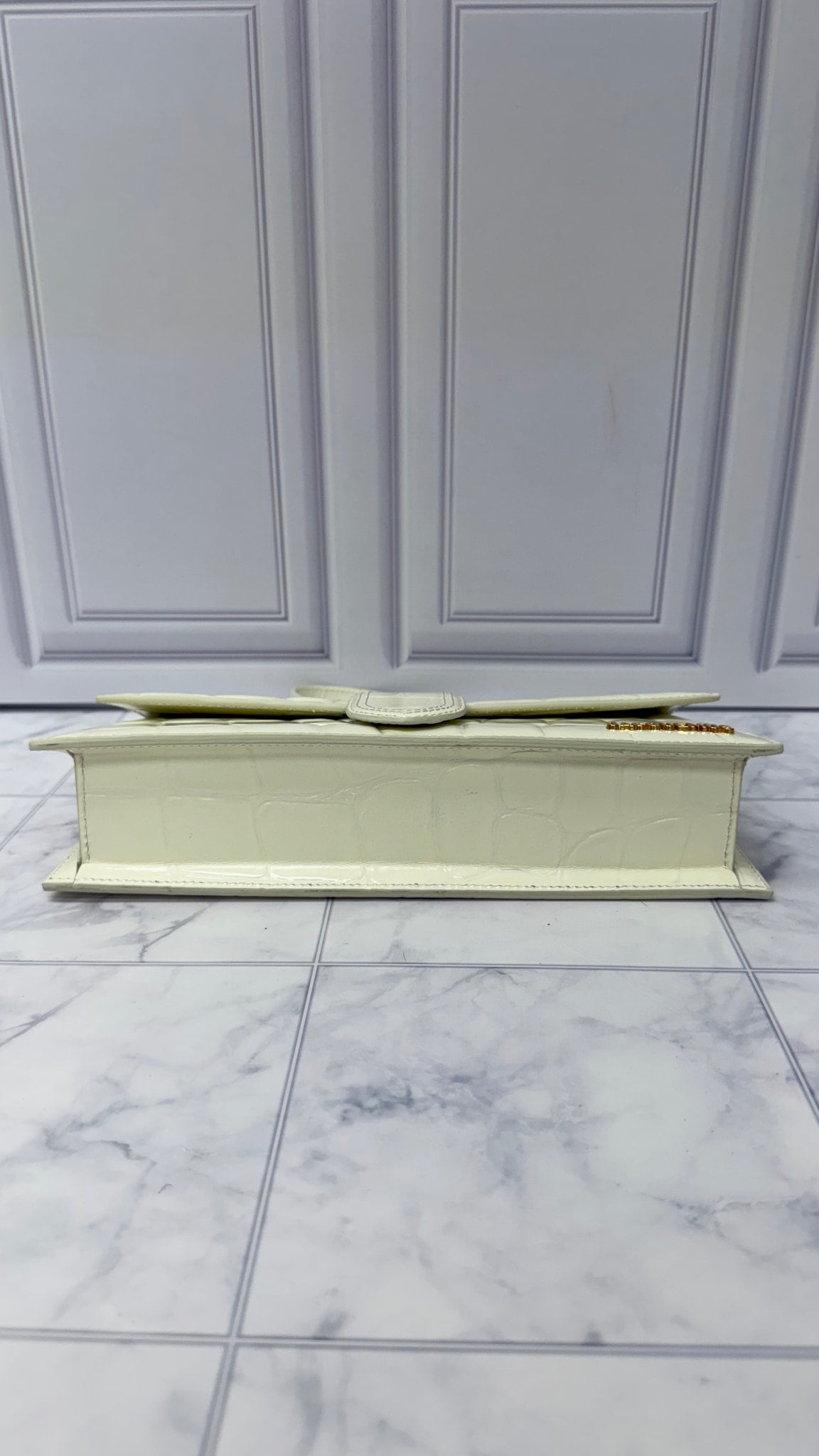 BRAND NEW - Jacquemus White Croc Embossed Leather Le Bambino Long Shoulder Bag