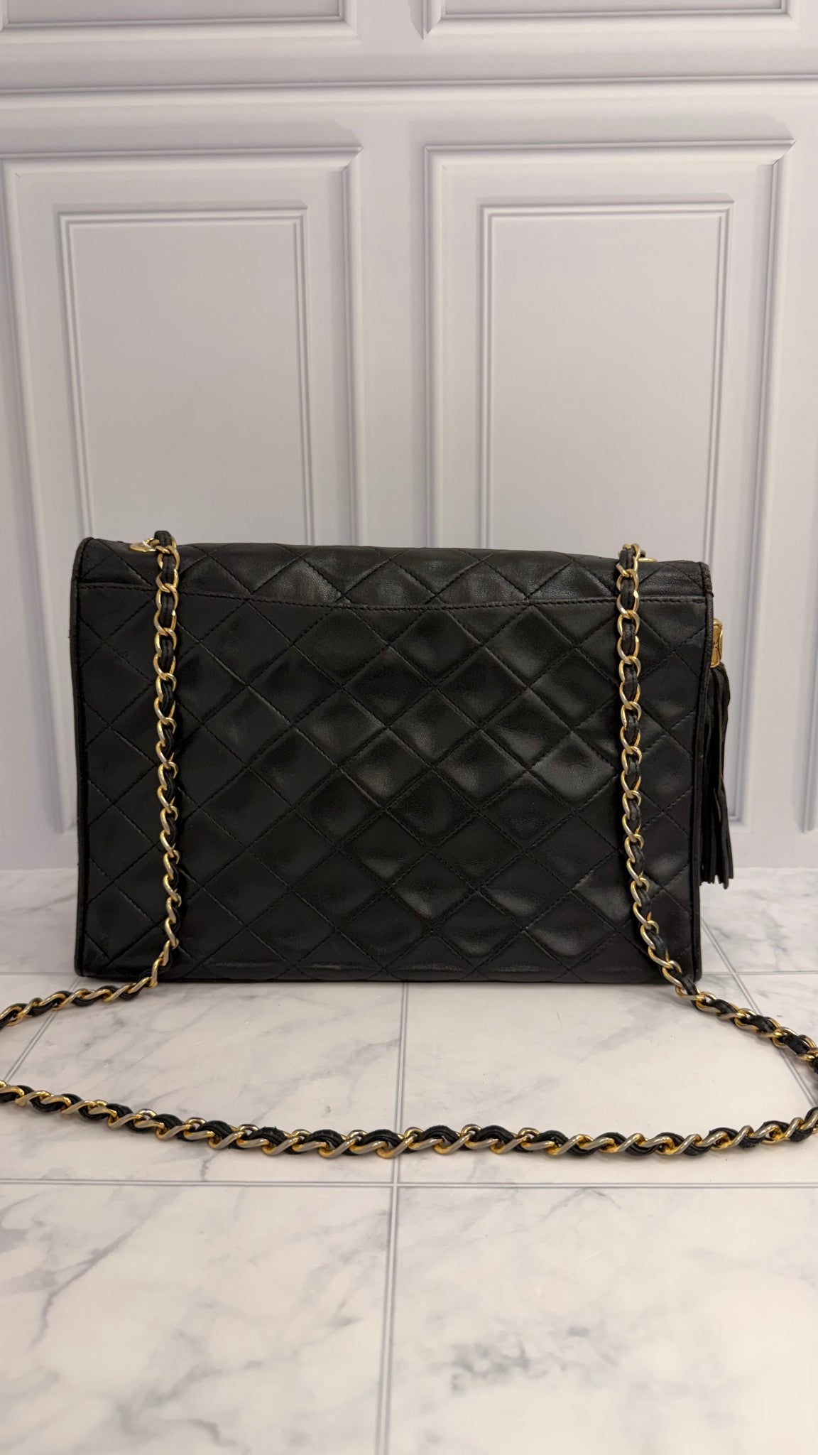 Chanel Black Quilted Lambskin CC Tassel Large Flap Bag
