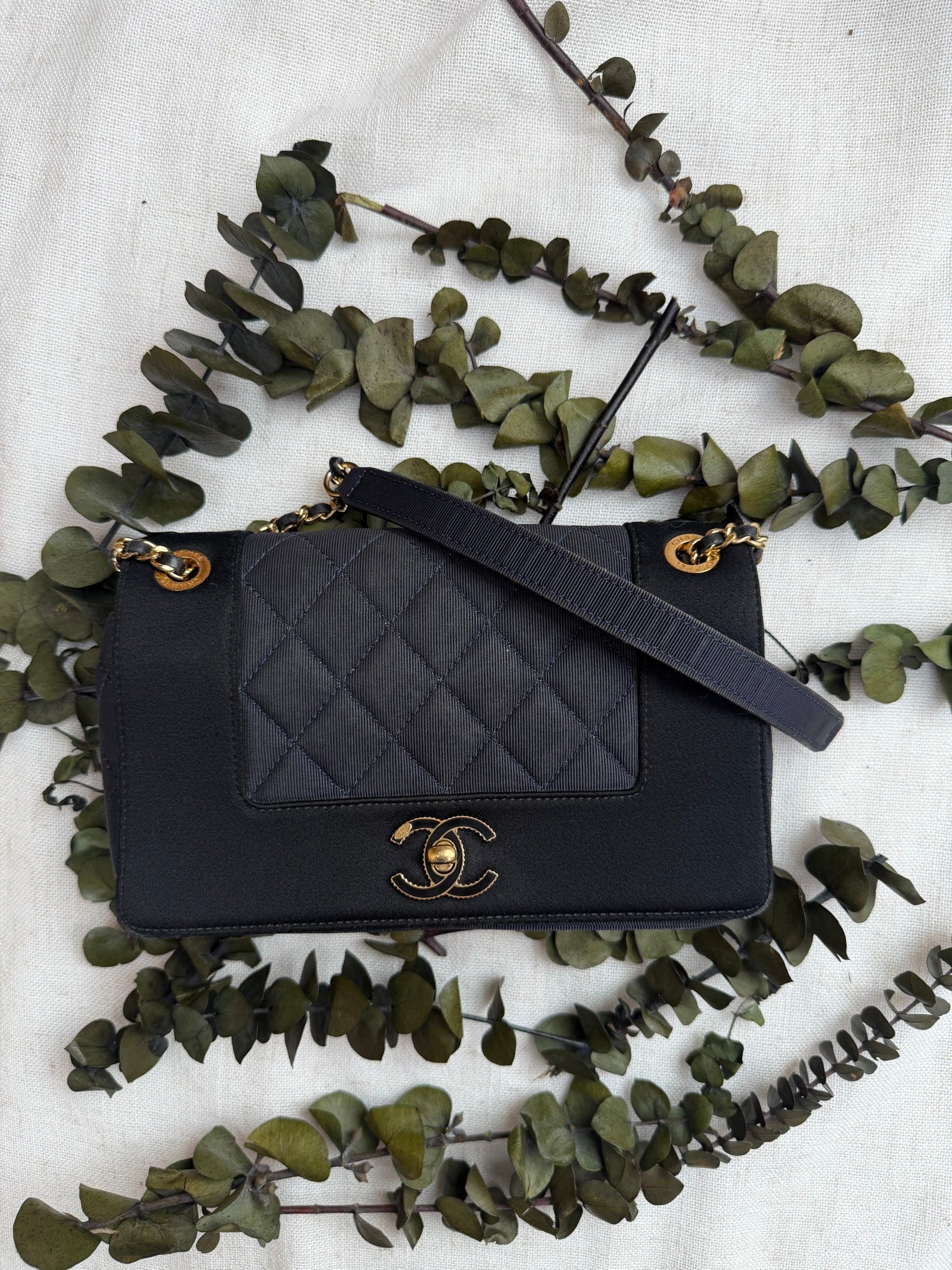 Chanel Navy And Black Mademoiselle textile flap bag