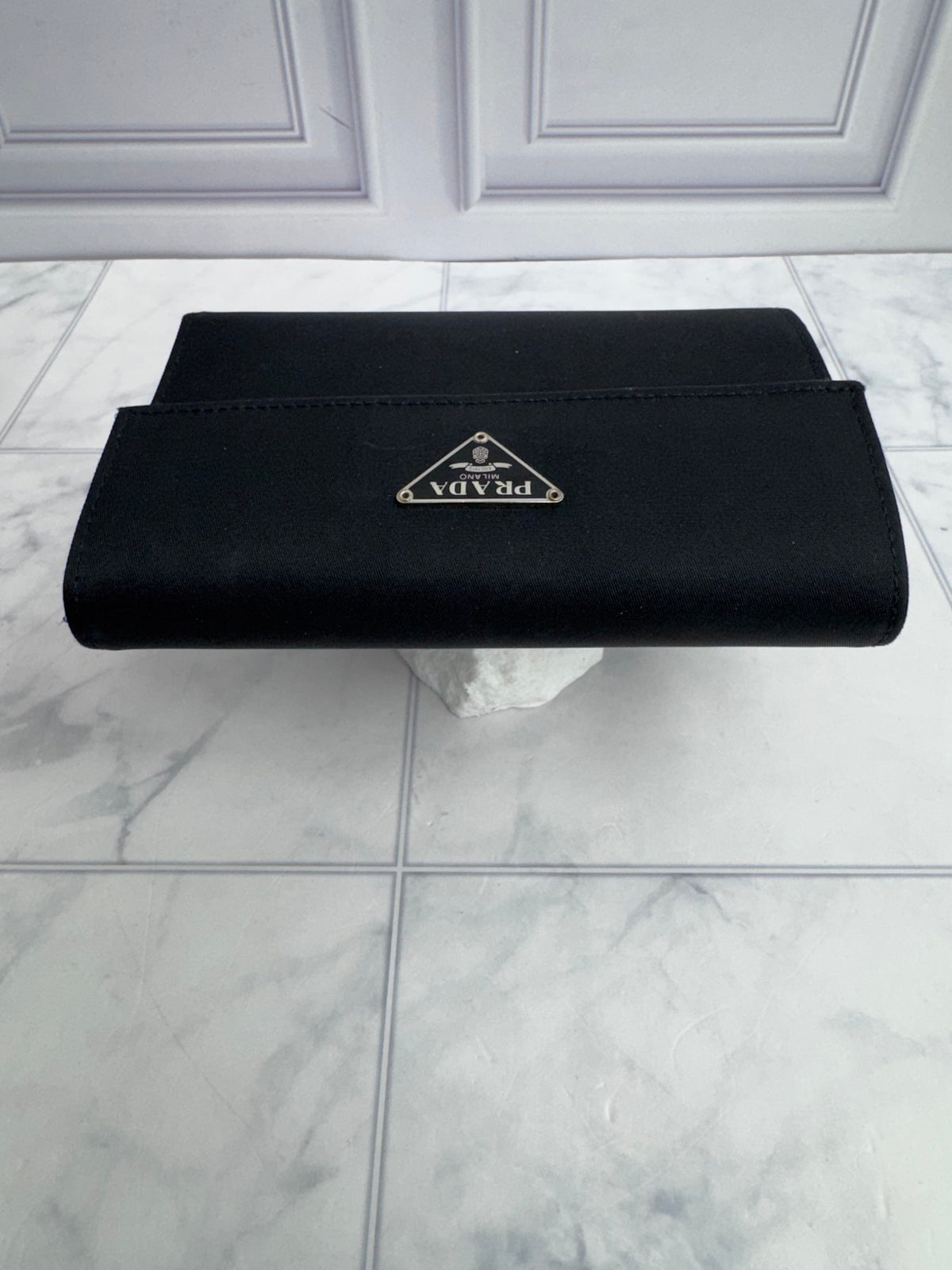 Prada Black Nylon Compact Snap Wallet