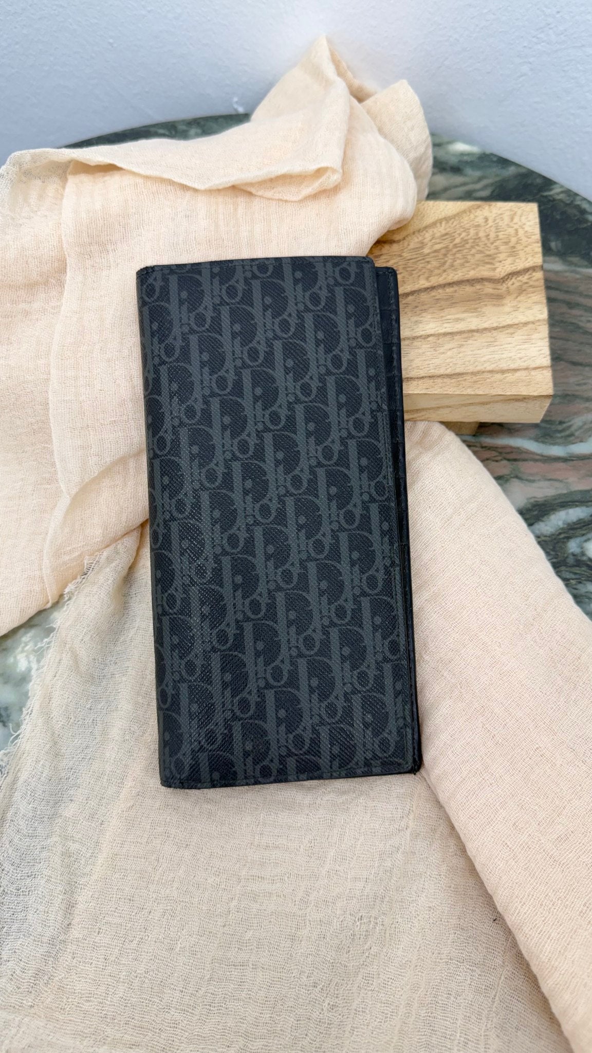 Christian Dior Black & Grey Jacquard Coated Canvas Long Wallet