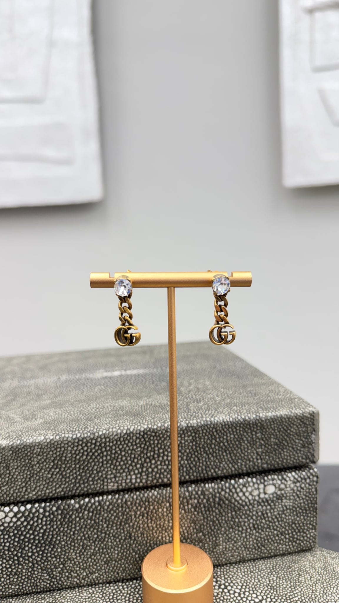 Gucci Gold GG Crystal Drop Earrings