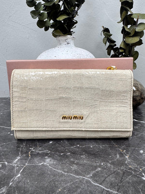 Miu Miu Beige Croc Embossed Patent LeatherLong Wallet