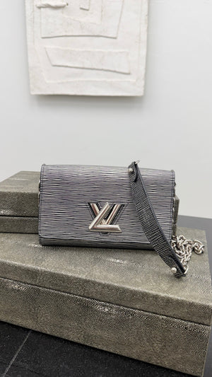 Louis Vuitton Silver Epi Leather Twist Wallet On A Chain