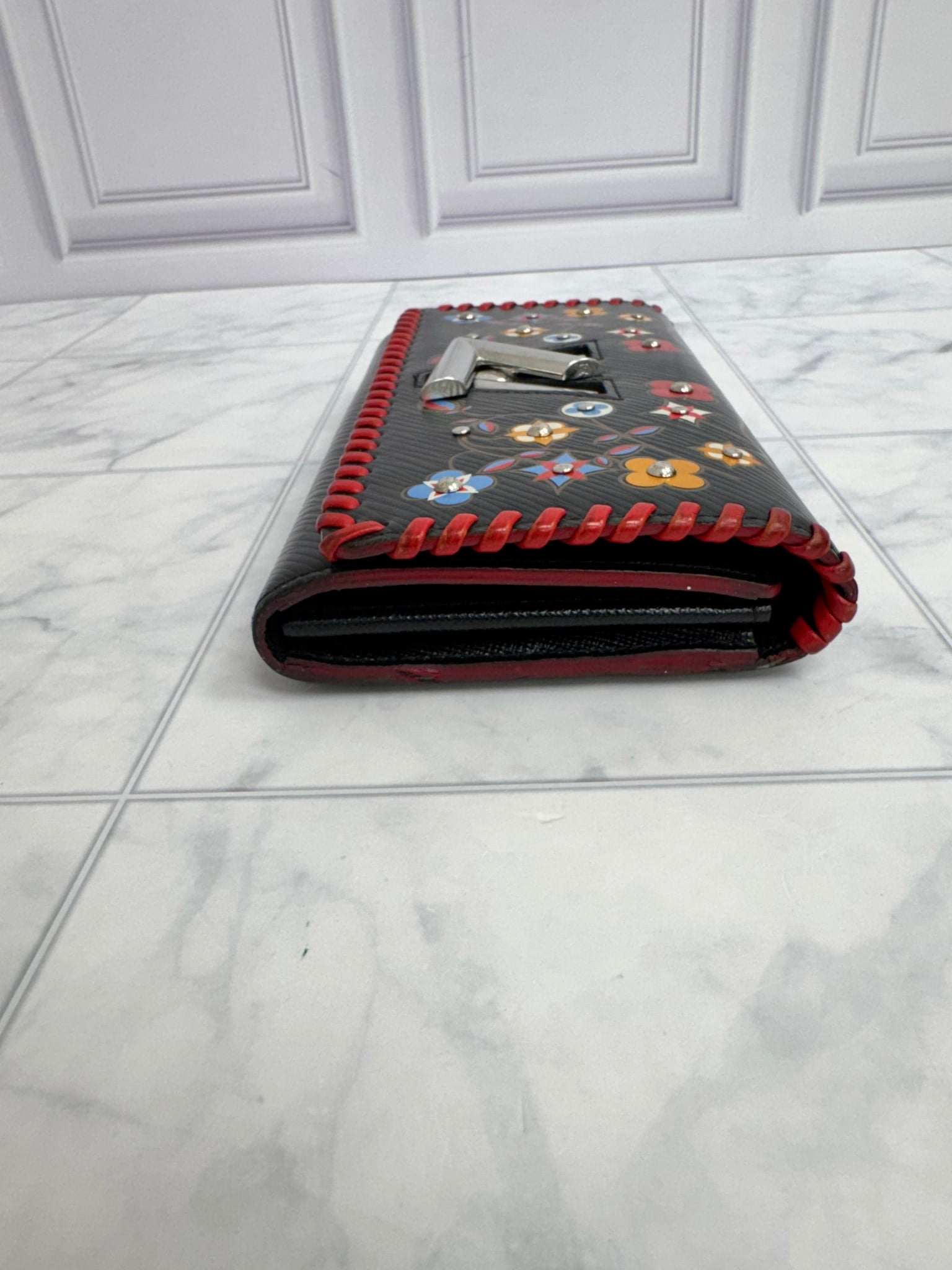 Louis Vuitton Black Multicolor Epi Leather Floral Twist Long Wallet