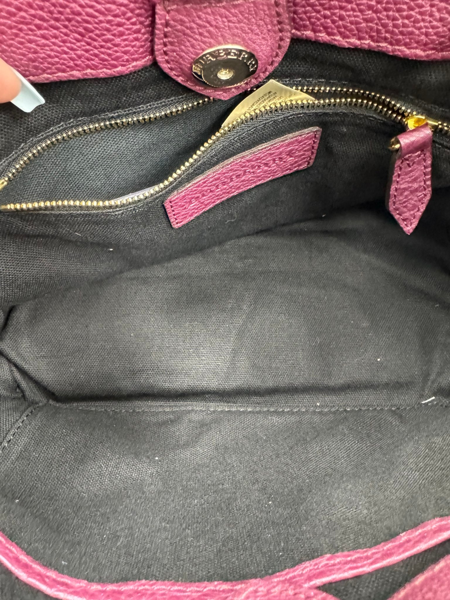 Burberry Maroon Grained Leather Small Tote Bag