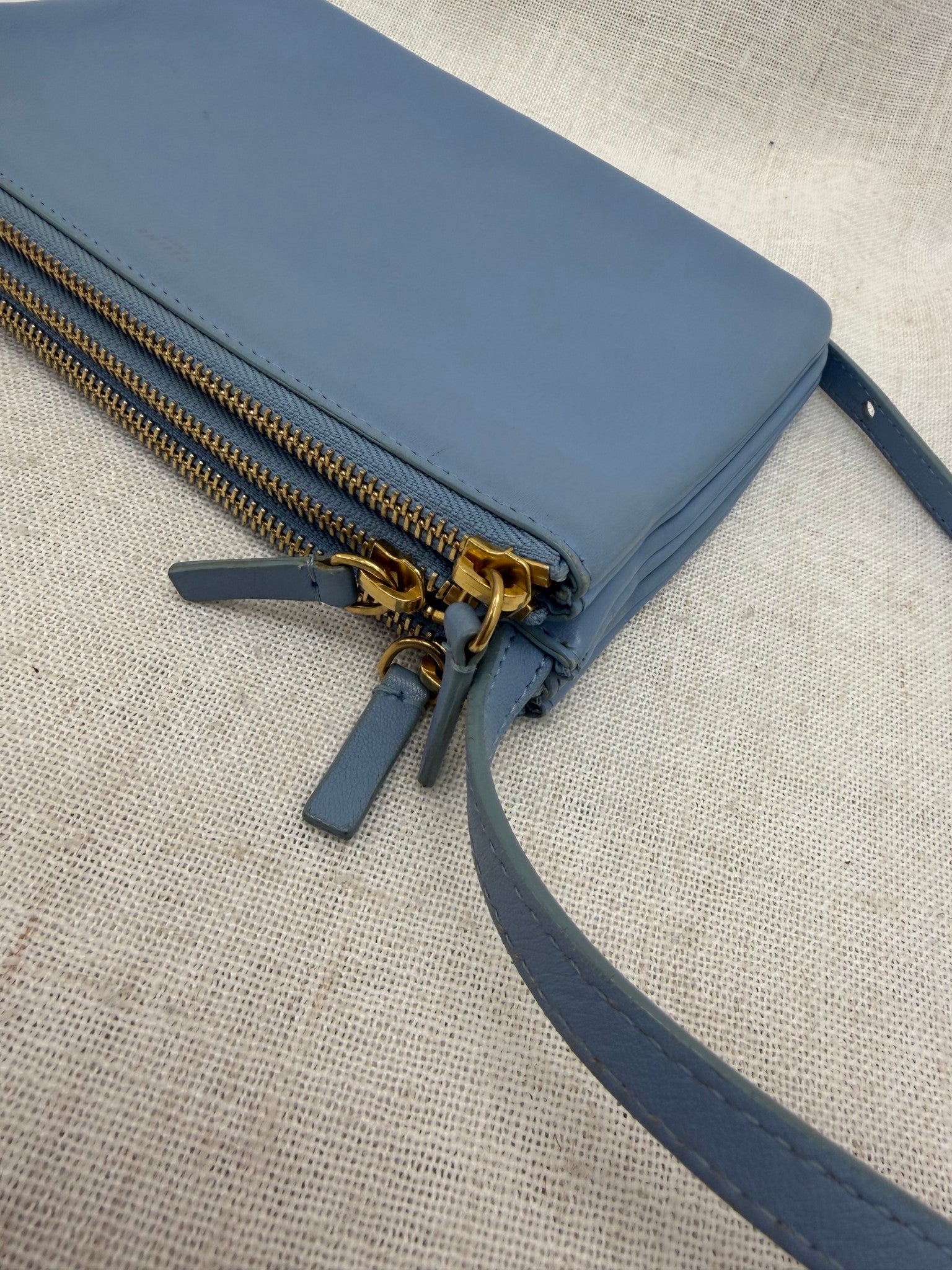 Celine Blue Leather Trio Zip Crossbody