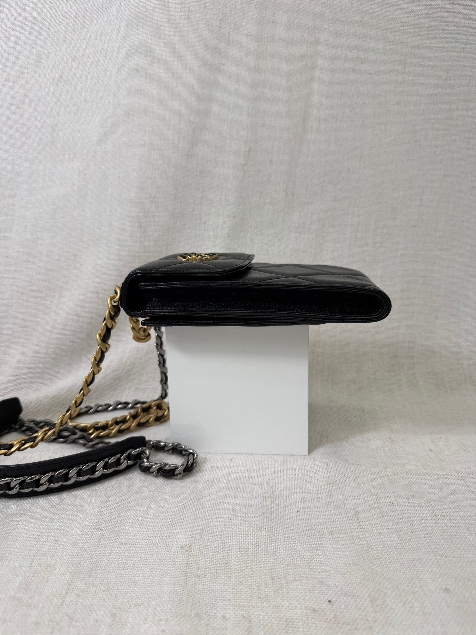 Chanel Black Lambskin Quilted Leather Phone Holder 