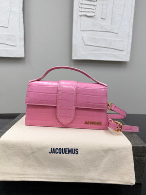 BRAND NEW - Jacquemus Pink Croc Embossed Leather Le Grand Bambino Handbag 2Way Handbag