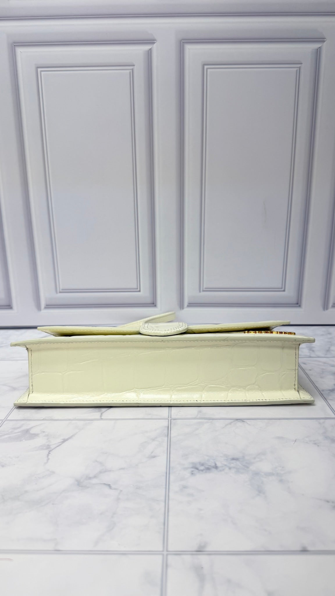 BRAND NEW - Jacquemus White Croc Embossed Leather Le Bambino Long Shoulder Bag