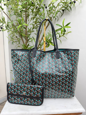 Goyard Teal And Black Goyardine Canvas Saint Louis Tote Bag