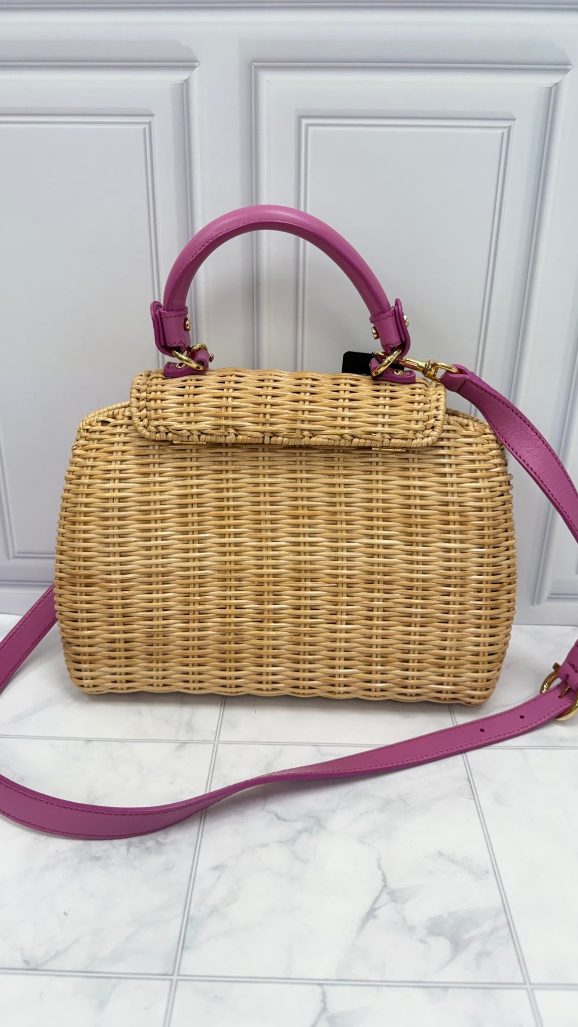 Salvatore Ferragamo Wicker & Pink Leather 2Way Bag