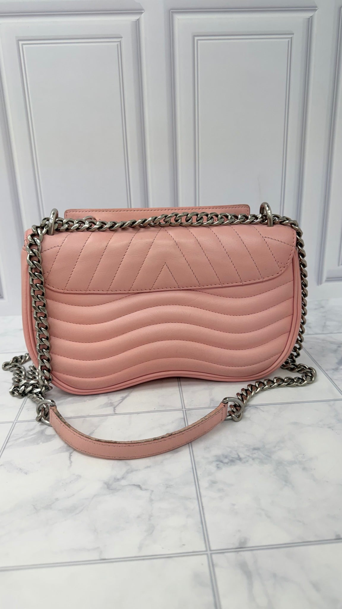 Louis Vuitton Light Pink Leather New Wave MM Chain Shoulder Bag 