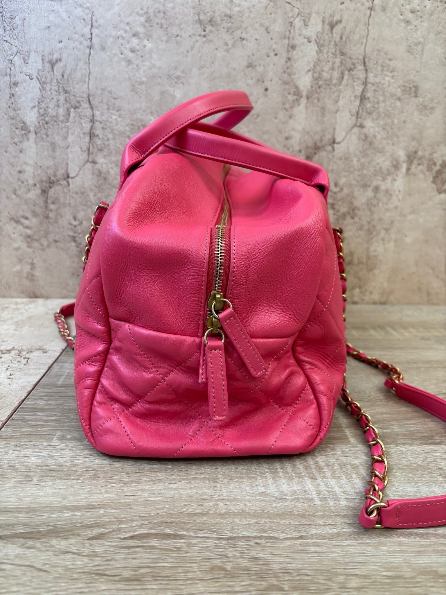 Chanel Hot Pink Calfskin Bowling Bag