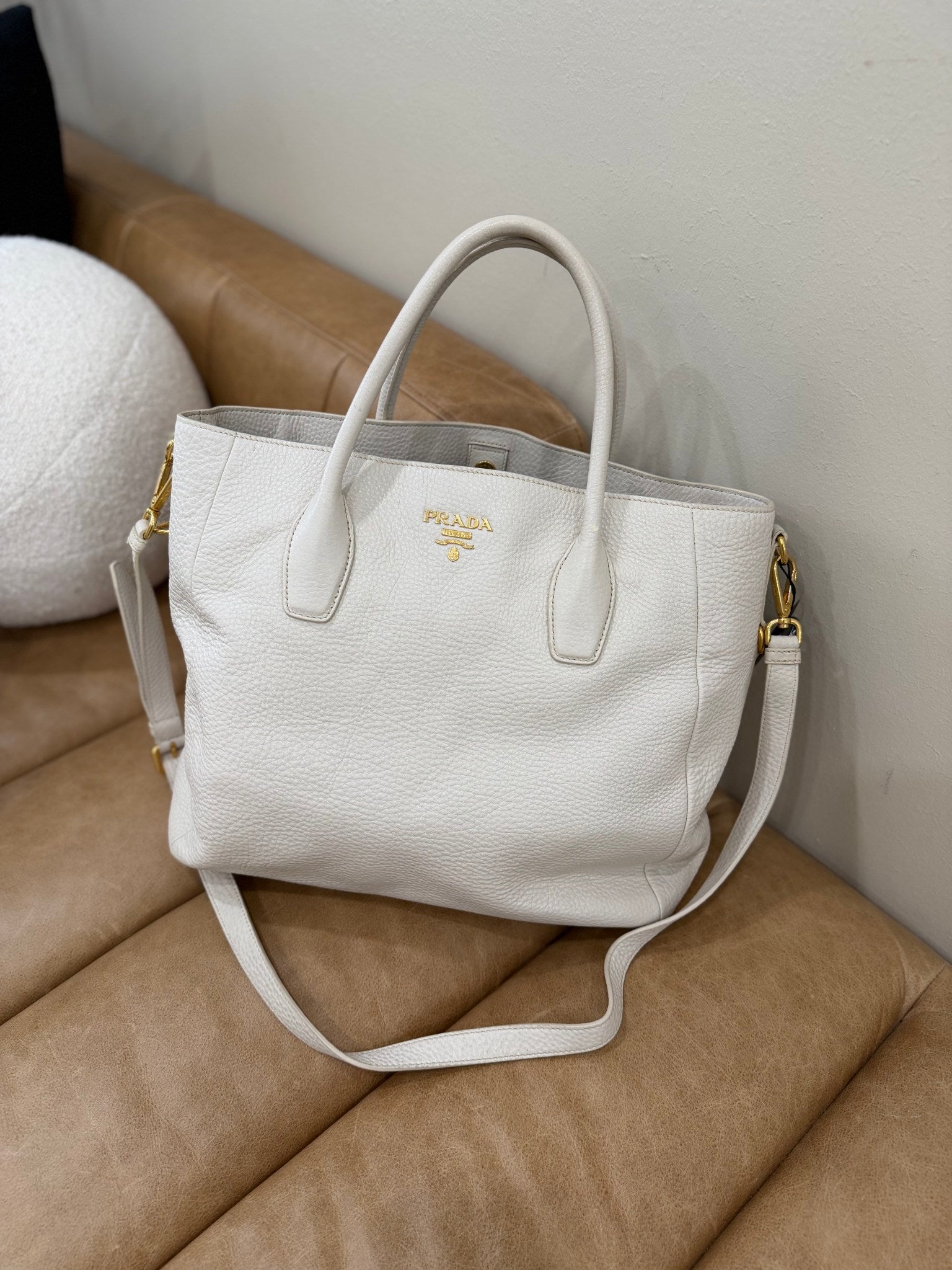 Prada Cream Tumbled Leather 2way Bag