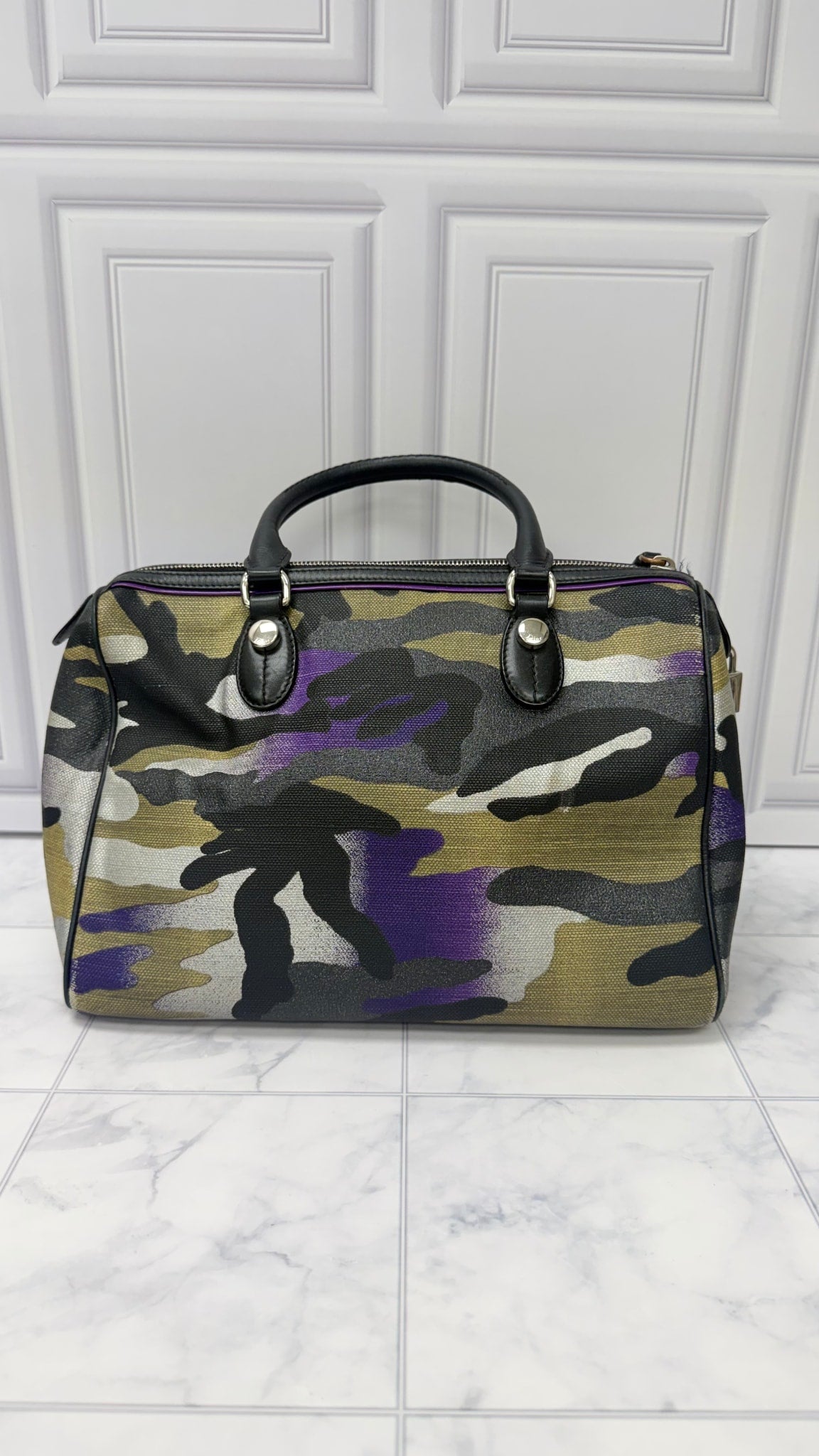 Christian Dior Multicolor Camouflage Canvas Boston Bag 