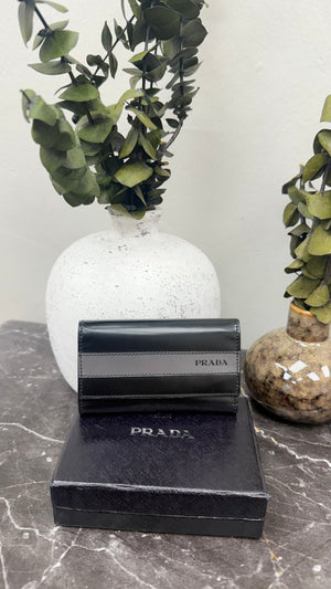 Prada Black And Grey Leather 6 Key Holder