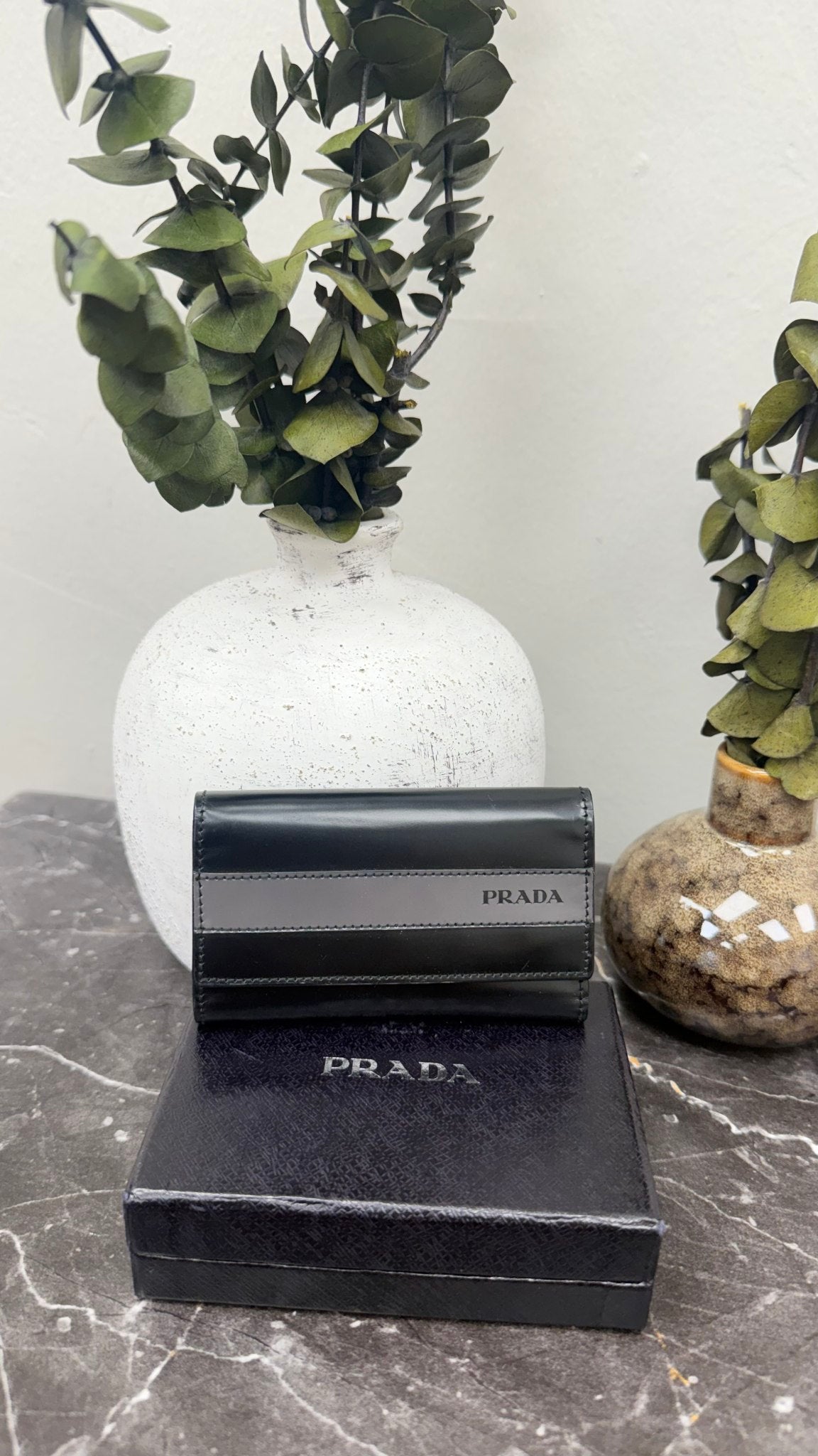 Prada Black And Grey Leather 6 Key Holder