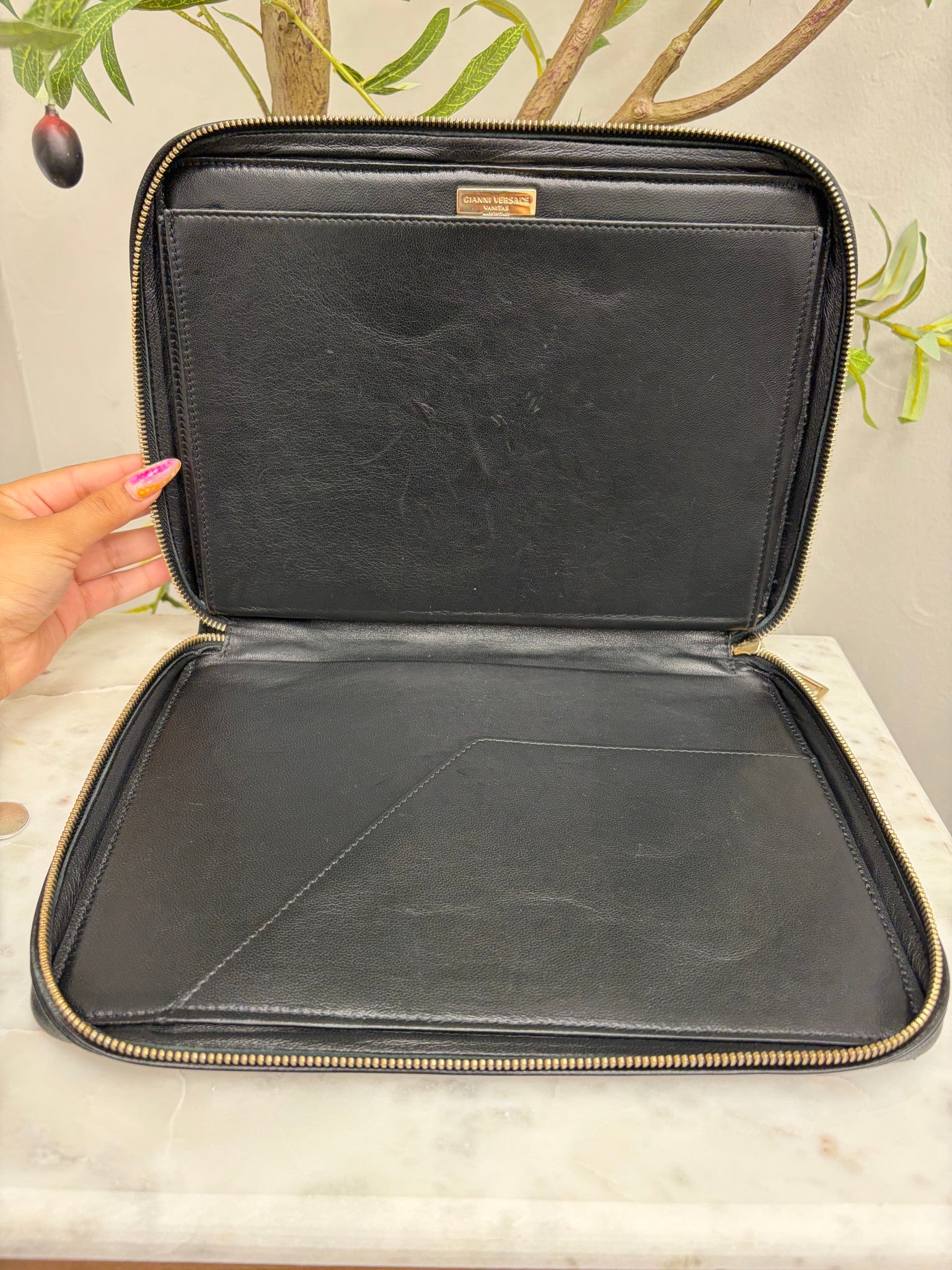 Versace Black Quilted Leather Portfolio