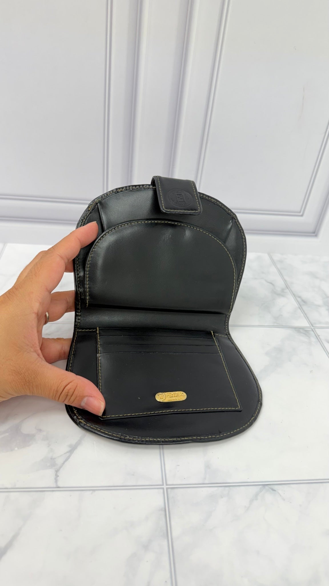 Fendi Brown And Black Canvas Pequin Half Moon Bifold Wallet