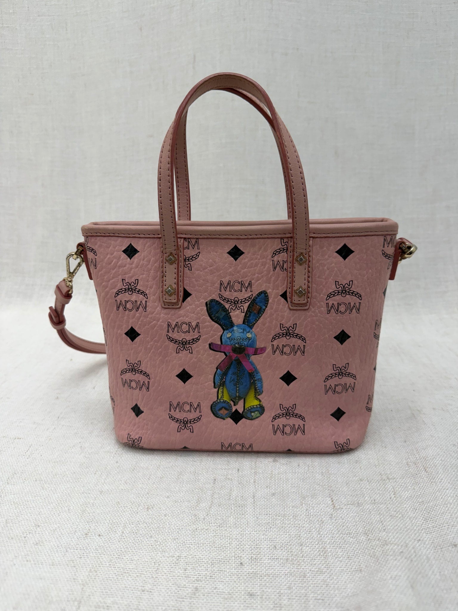 MCM Pink Coated Canvas Bunny 2Way Bag