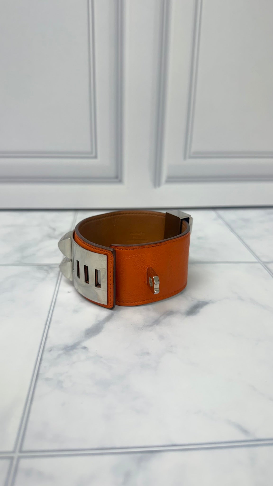 Hermes Orange Leather Collier De Chien Bracelet 