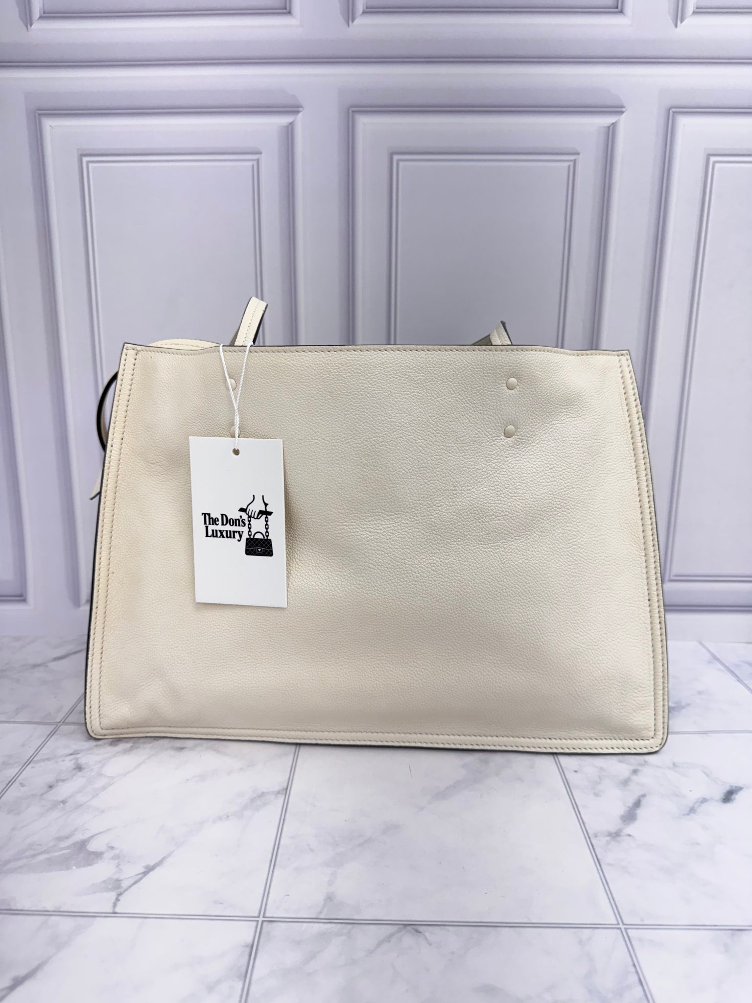 Prada White Grained Leather Glace Etiquette Tote Bag